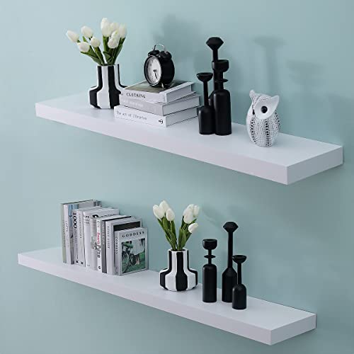 Welland 24 Inch White Mission Floating Shelves For Wall, Bathroom Wall Mount Shelves, Wood Modern Display Shelves, Book Shelves,For Bedroom,Living Room And Kitchen #TOP5