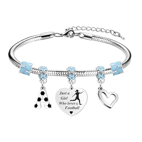 LUXYSODE Football Initial A-Z Bracelet Football Gifts for Girls Football Gifts Football Bracelet Football Players Gift Just A Girl Who Loves Football (A)