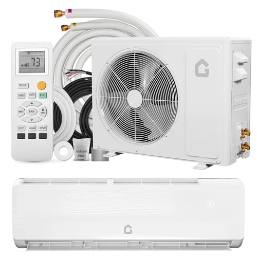 GarveeHome 12000 BTU Mini Split AC/Heating System, 19 SEER2 Inverter Split System Air Conditioners, Ductless Heat Pump Wall Mount AC Unit Cool Up to 750 Sq. Ft, Installation Kits, 115V