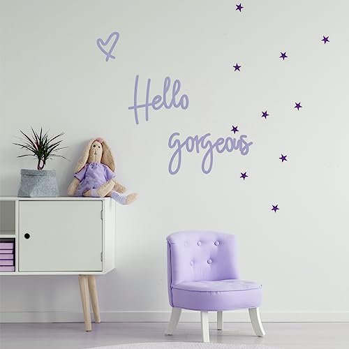 Image of Blulu Hello Gorgeous Wall Decor Sign Hello Gorgeous Wall Art Minimalist Wooden Words Decor for Lash Room, Salon, Vanity or Makeup Room, Bathroom, Bedroom, Office(Purple)