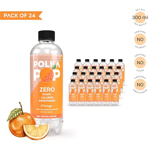 Image of POLKA POP Orange Flavoured Sparkling (Fizzy) Water | Pack of 24 (300ml Each) | 100% Natural Flavour | Zero Sugar & Zero Calories | No Aspartame or Stevia | No Preservatives