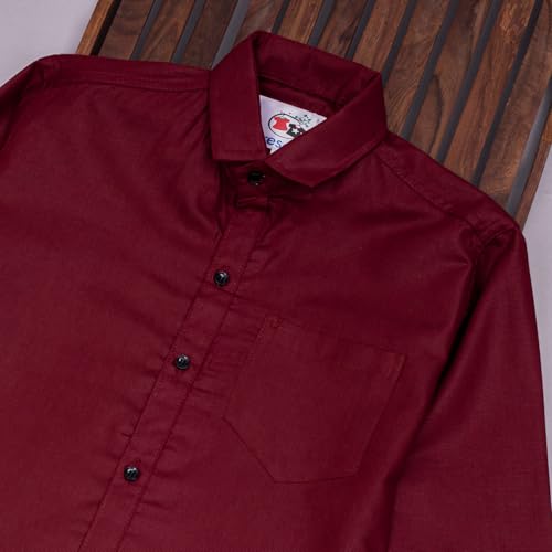 Image of Vikita Enterprise Kid Boy's Cotton Solid Shirt with Spread Collar Neck Full Sleeves Button Closure Curved Length and One Pocket | Shirt For Kids Boys