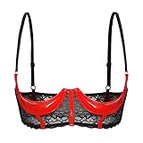 LiiYii Women's 1/4 Cup Lace Leather Brassiere Tops Underwire Push Up Shelf Bra No Padded Bras Red Large