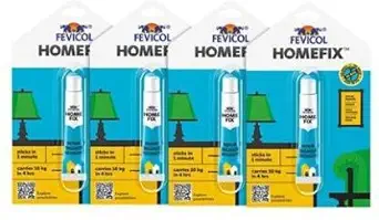 Fevicol Homefix (15 gm)|Home Decor Glue|Strong Multi Surface Adhesive|Carries upto 10kg|Paste on Walls/Tiles/Wood/Cement/Metal|Forget Double Sided Tapes|Nailfree|Easy to Apply & Remove, Pack of 4