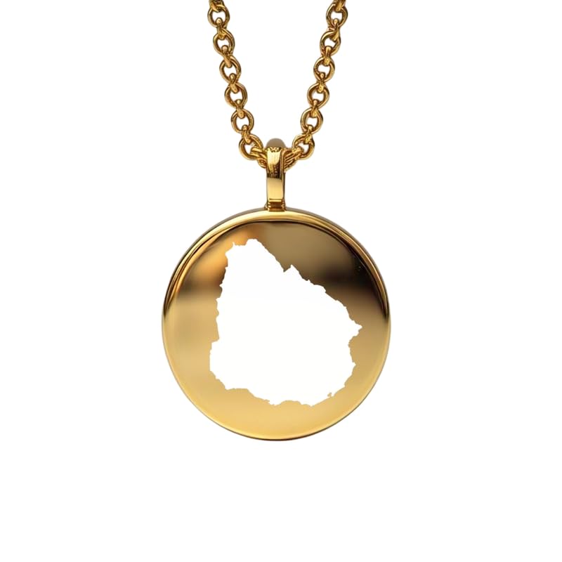 Dije del mapa de Uruguay colgante redondo de plata chapada en oro joyería de viaje grabada