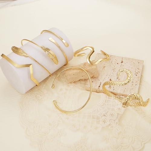 BROCC 6PCS Gold Arm Cuff Bracelet for Women Upper Armlet Armband Bangle Adjustable Coil Swirl Armband Set Upper Arm Cuff Bracelets Jewelry3