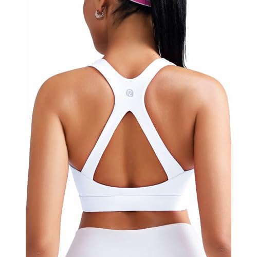 RUNNING GIRL Sports Bras for Women High Support Molded Cup High Impact Sports Bras with Sewn in Pads Racerback Running Bra Snow White XX-Large