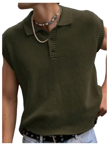 Floerns Men's Knitted Sweater Vest Button Up Collared Neck Relaxed Fit Pullover