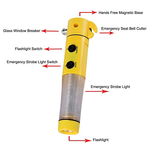 Tianmei GENERIC 5In1 Multi-Function Emergency Rescue Car Seat Belt Cutter Magnets Safety Hammer Breaker Flashlight Distress Signal Light Disaster Escape Tool  thumb #2