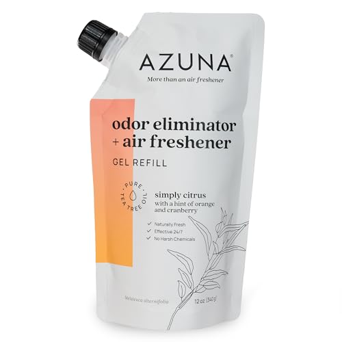 Azuna All-Natural Odor Remover Gel Refill Pouch | Air Purifier with Tea Tree Oil | Plant-Based & Long Lasting | For Pet Odors, Smoke & Strong Odors | Simply Citrus, 12 oz.