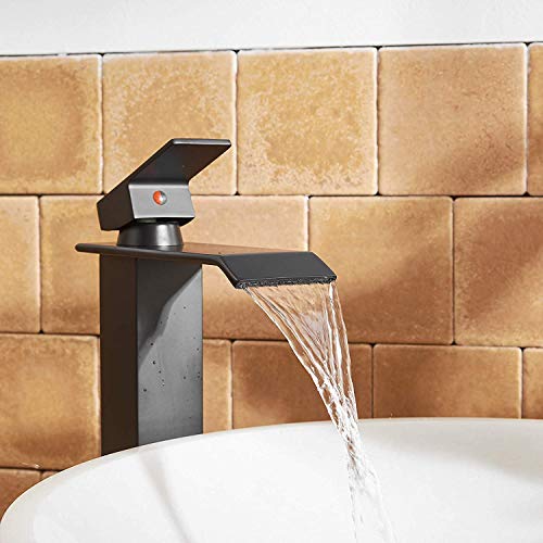 Bathfinesse Matte Black Bathroom Faucet Vessel Sink Bowl Faucet Tall With Pop Up Drain Assembly Single Handle Single Hole Vanity Lavatory Deck Mount Supply Lines Hose Lead-Free #TOP3