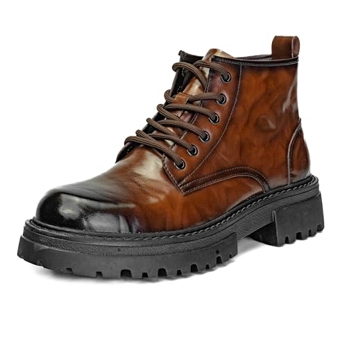 Men’s Vintage Combat Boots – Faux Leather Lace-Up Ankle Boots with Rugged Outsole & Pull Tab – Durable Work Footwear for Fall, Winter, Outdoor & Casual Use