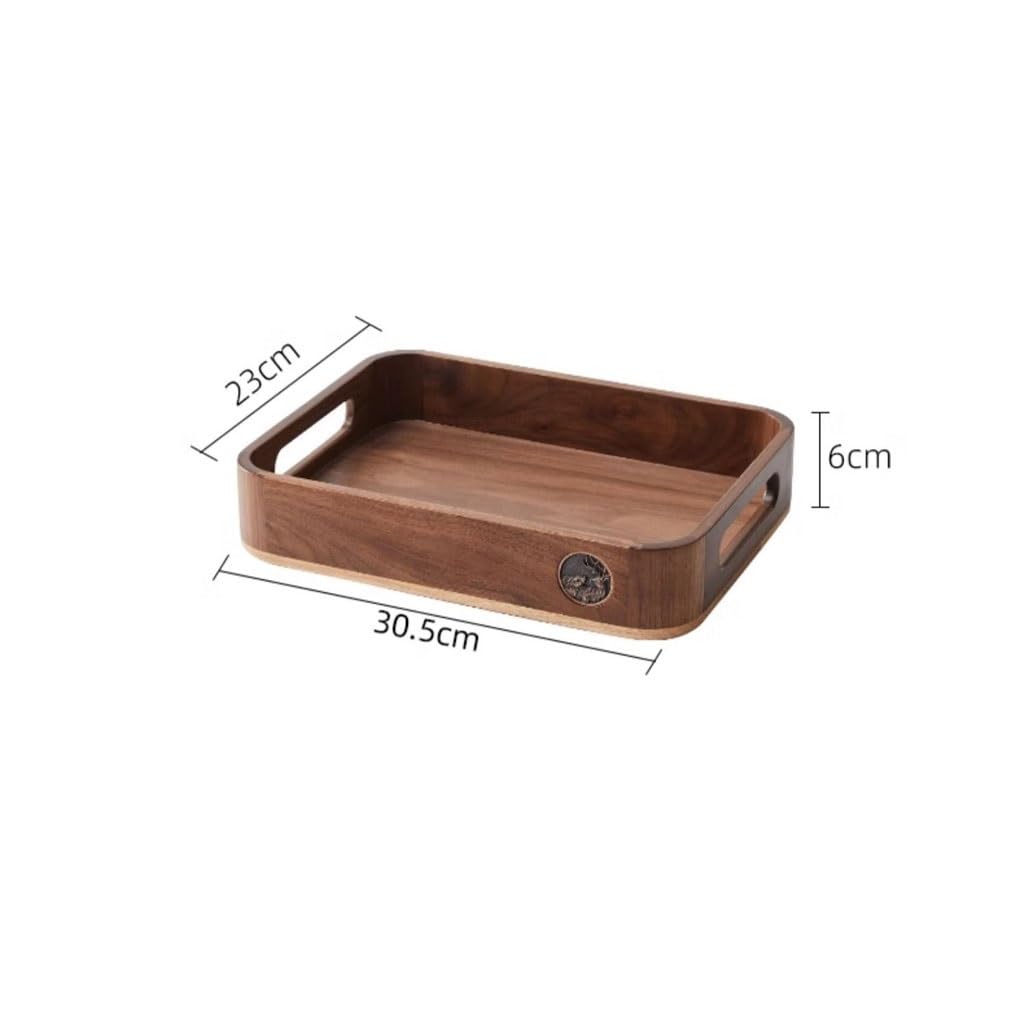 Bandeja Rectangular de Madera Maciza para Servir té de Nogal Negro, Ideal para el hogar, la Sala de Estar, la Cena, Aperitivos, Frutos Secos, Agua, etc. Bandejas para Comer en el Regazo (A)