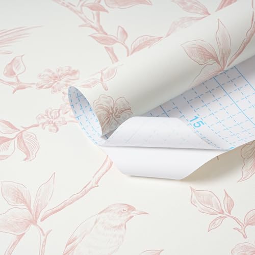 Papel pintado autoadhesivo pájaros flores lámina vinilo rosa adhesiva de pared y muebles 3
