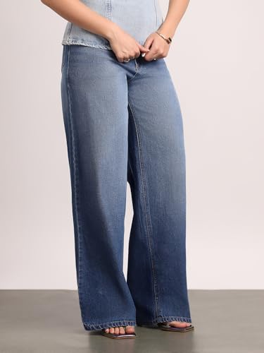 Image of Urbano Fashion Women's High Rise Loose Baggy Fit Washed Jeans Non-Stretchable