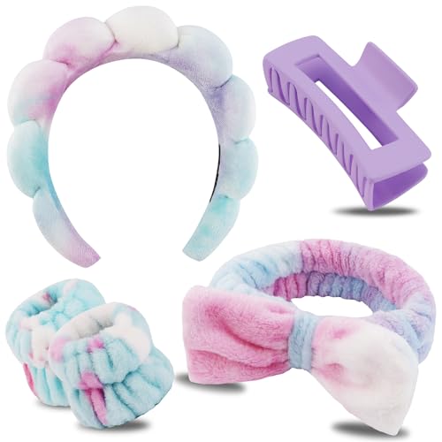 Chanaco Spa Headband Makeup Headband with Wrist Bands Hair Accessories for Washing Face and Teen Girl Gifts for Women