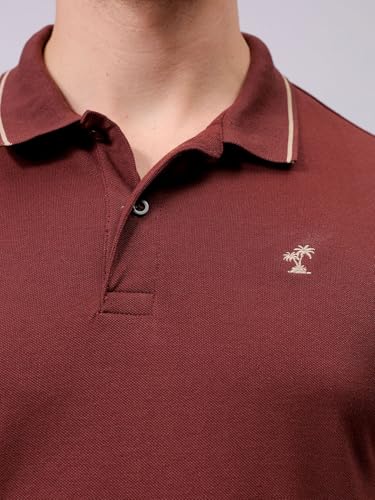 Image of The Indian Garage Co Men Slim Fit Solid Polo Neck Half Sleeves Tshirt