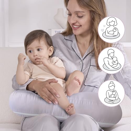 Image of Plushii U-Shaped Nursing Pillow with Washable Cover,Blush | Ergonomic U-shaped breastfeeding support pillow for mom and baby, featuring a soft, breathable and washable cover