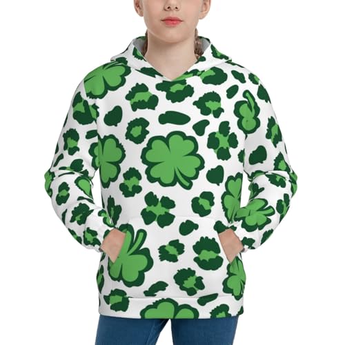 Leopard print St. Patrick's Day Kid Hoodies Boys Sweatshirts Girls Pullover with Pocket