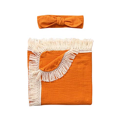 Infant Baby Newborn Boys Girls Muslin Tassels Bath Towel Washcloth Clothing Set Hydrophil Bathrobe Swaddle Wrap Blanket (Yellow, 0-3 Months)