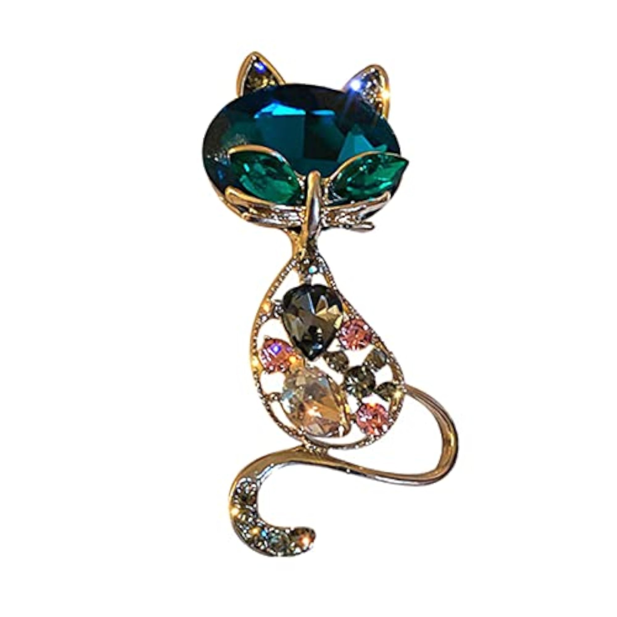 Green Cat Brooch Pin Luxury Animal Gift