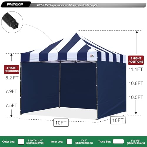 Image of ABCCANOPY Heavy Duty Easy Pop up Canopy Tent with Sidewalls 10x10,Strip navyblue