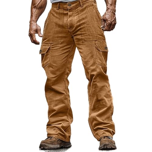 crazynekos Mens Corduroy Pants Casual Joggers Pants Sweatpants Straight Leg Outdoor Hiking Workout Pants with Pockets