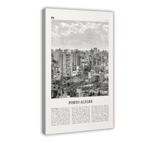 NEOHI Porto Alegre - Póster retro de mapa de la ciudad de Brasil en blanco y negro, lienzo decorativo para pared, póster decorativo para el hogar, bar, restaurante, garaje, cafetería, logotipo, regalo