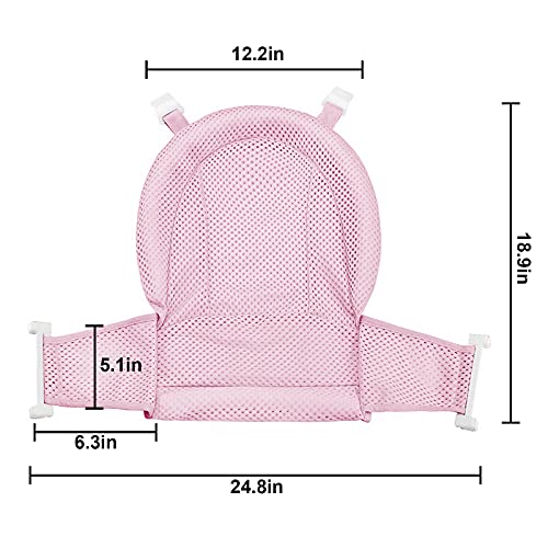 Image of RUIXIA Universal Adjustable Baby Bath Tube Support Mesh Net Soft Breathable Infants Shower Pad Bathing Mat 4-Points Anti-Slip Bathtub Seat with Sponge Cushion Age 0-36 Months, TPink, One Size