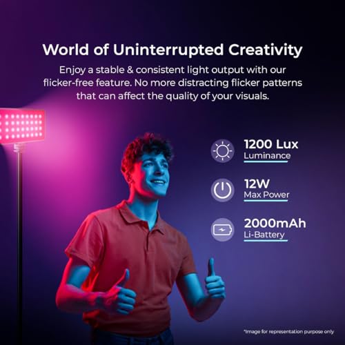 Image of DIGITEK (LED-D12W ML RGB) Portable 12W Multi Color LED Video Light, 21 Lighting Effects, 2000mAh Rechargeable Battery, Adjust Brightness & Color Temp 2500K-9900K, OLED Screen, For Photo & Videography