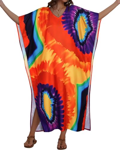 Image of Kaftan Dresses for Women V Neck Caftan Batwing Sleeve Swimsuit Cover Up | JILUVIN Plus Size Beach Swimwear Dress, Loose Fit Maxi Print Moomoo, Casual Mumu Nightgown Mrs Roper Costumes Vocation 2026