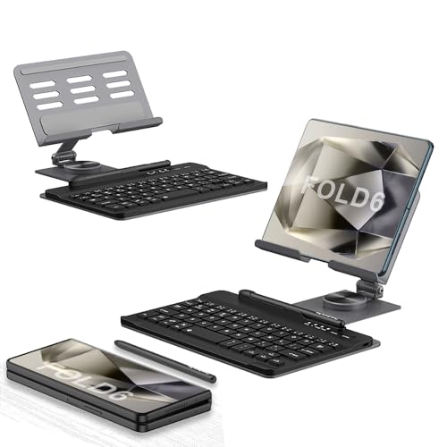 COQUE Galaxy Z Fold 6 Mobile Office Tastatur Kit,Telefon AR Drehwelle+Touch-Stift+Kabellose Bluetooth-Maus,Kit Case geeignet für Falttelefone Fold6/5/4/3/2-Grau