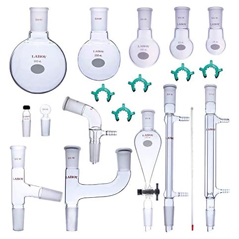 Laboy Glass Organic Chemistry Kit 24/40 Lab Glassware Set Apparatus 19pcs Cover