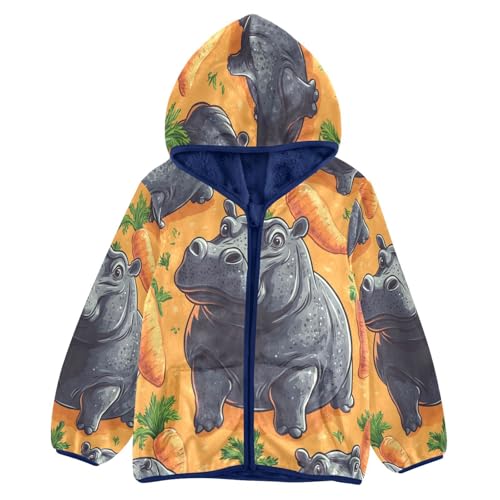 Hippo Carrot Toddler Fleece Jacket Girl Boys Hooded Fleece Jacket Coat Warm Outwear Zip-up 3-10T