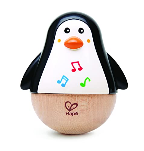 Image of Hape Wooden Penguin Musical Toy| Wobbler Roly Poly Baby Development Toy for Infants Toddlers, Black