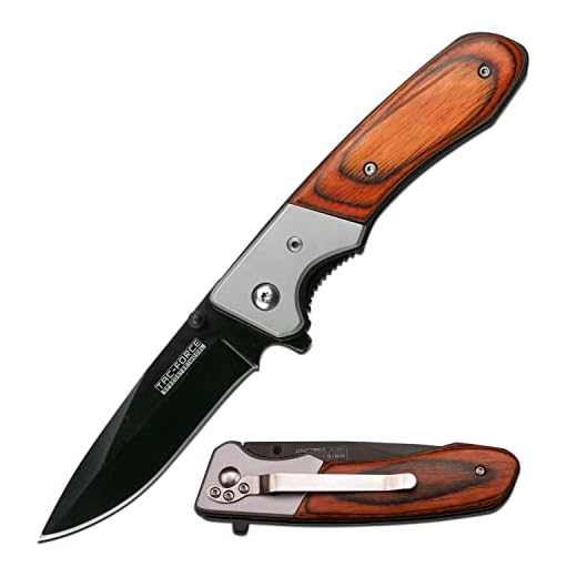 Tac-Force- Spring Assisted Folding Pocket Knife – Black Stainless Steel Drop Point Blade, Brown Wood Handle with Stainless Steel Bolster, Pocket Clip, Tactical, EDC, Rescue - TF-469