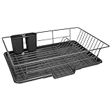 Sweet Home Collection 3 Piece Metal Dish Drainer Rack Set with Drying Board and Utensil Holder, 12' x 19' x 5', Gray