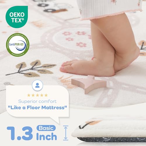 Image of 1.3 inch Thick Baby Floor Play Mat 50x50 Playpen Mat Memory Foam Kids Rug(Car)