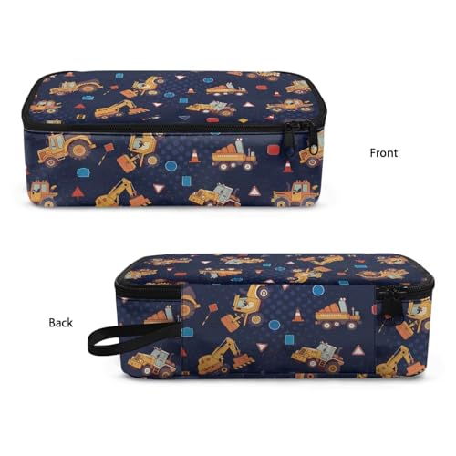 Image of Boys Pencil Pouch Construction Vehicle Print Pencil Case for Kids 6-8 Years Portable Pen Bag with Smooth Zipper for Elementary Students