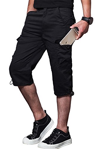 Men's Fish Hunter Cargo Shorts Youth Cargo Shorts Belted Cargo Shorts with Multi-Pocket Black