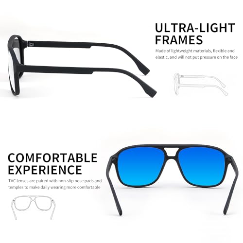 FEISEDY Polarized Aviator Sunglasses for Men Women Lightweight TR Frame Double Bridge Square Pilot Sun Glasses Shades B01204