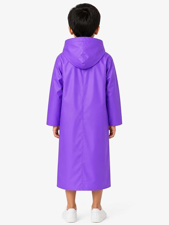 Image of W+ Kids Waterproof Raincoat for Boys & Girls | Full Length Hooded Rain Wear | Lightweight PVC Monsoon Rain Coat for Children (Green)