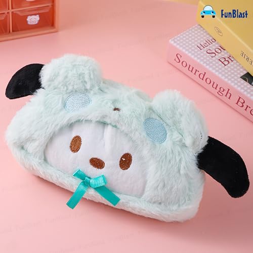 Image of FunBlast Fur Pencil Pouch for Girls - Cute Cartoon Animal Pouch, Multi-Purpose Zipper Case for School Kids, Cosmetic Pouch for Girls, Coin & Travel Pouches for School /Office (Green)