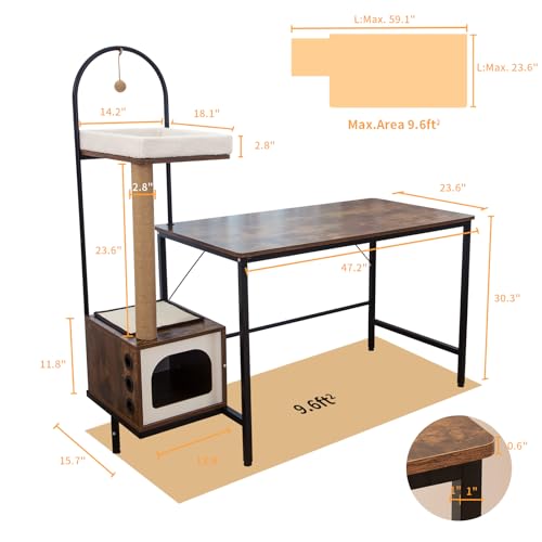 Doicah DOICAH-PJA0231-M Computer Desk With Cat Tree,Vintage Office Desk thumb #1