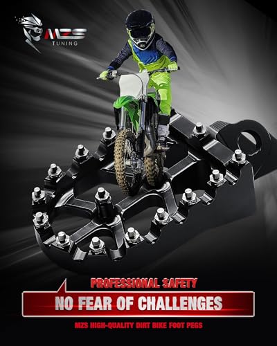 Image of MZS Dirt Bike Foot Pegs for KX65 KX80 KX85 KX100 KX112 KLX140 RM65 RM100 | Black CNC Aluminum Alloy Footrest, Skeleton Grid Wide Footpeg, Non-Slip Stainless Steel Foot Pins, Rust & Corrosion Resistant