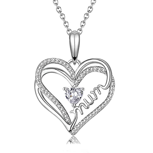 LYTOPTOP Gifts for Mum - S925 Sterling Silver Chain Heart Necklaces with Cubic Zirconia Christmas Mothers Day Birthday Gifts for Mum from Daughter & Son with Gifts Box
