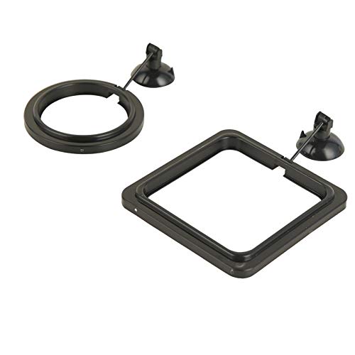 ZRDR Fish Feeding Ring, 2 Pack Black Aquarium Floating Food Feeder Circle Small Round and Square with Flexible Lever…