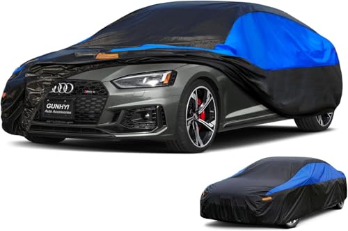 Funda Coche Exterior Gunhyi, Impermeable y Transpirable, Funda a Coche Anti UV Resistente Al Polvo los Rasguños, Con Bandas Reflectantes Adecuada para Sedán, Coupé Etc. (470 a 490 cm) 3XL Negro Y Azul