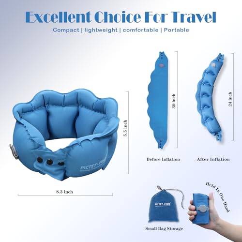 Almohada inflable ajustable para cuello portátil azul miniatura 4