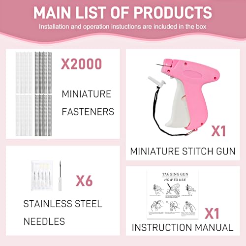 Image of 2026 New Stitch Gun for Clothes, Handheld Quick Clothing Fixer Sewing Kit with 1000 Black & 1000 White Fasteners, 6 Replacement Needles, Bright Pink